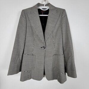 Escada Women Houndstooth Wool Blend One-Button Blazer Jacket Black/White Size 36